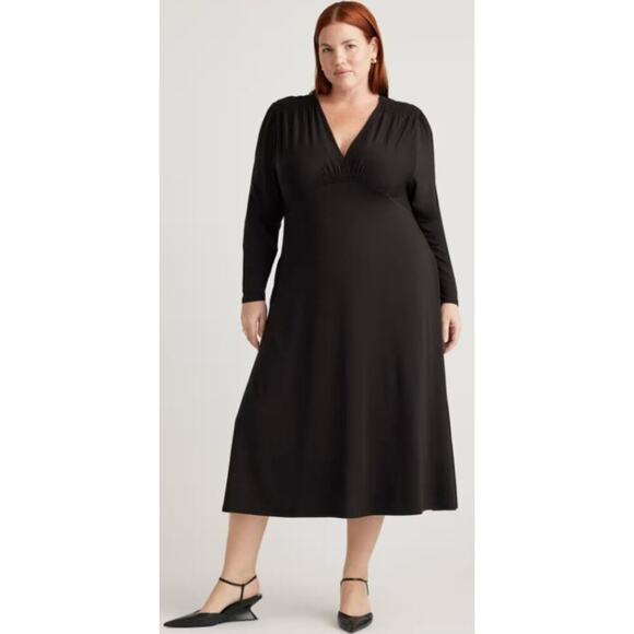 Quince Dresses & Skirts - QUINCE Tencel Jersey V-Neck Long Sleeve Midi Dress Flowy Minimalist Size M